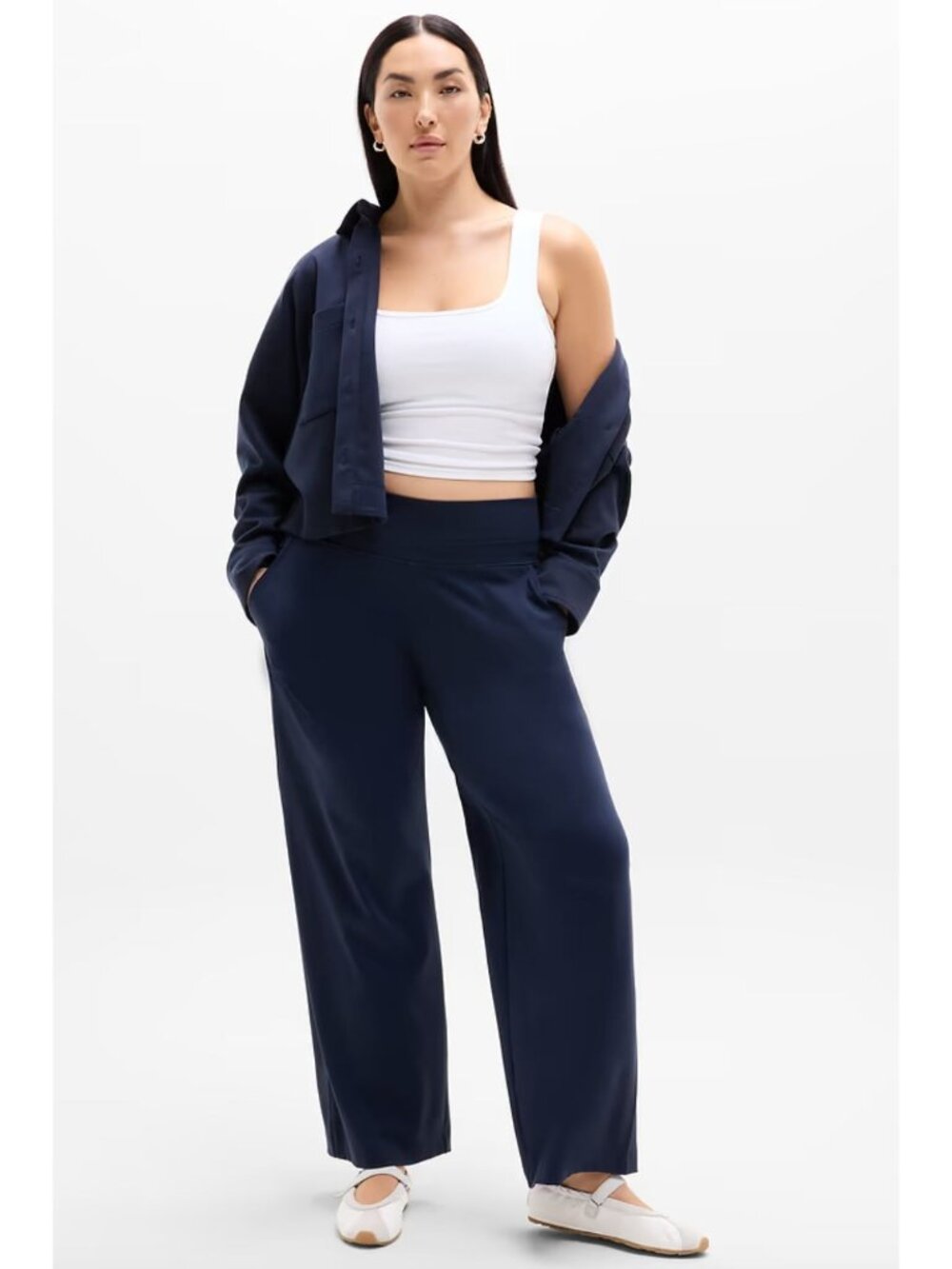 Athleta Navy Blue High Rise Wide Leg‎ Pants Slits Pockets Size 3X Plus Stretch